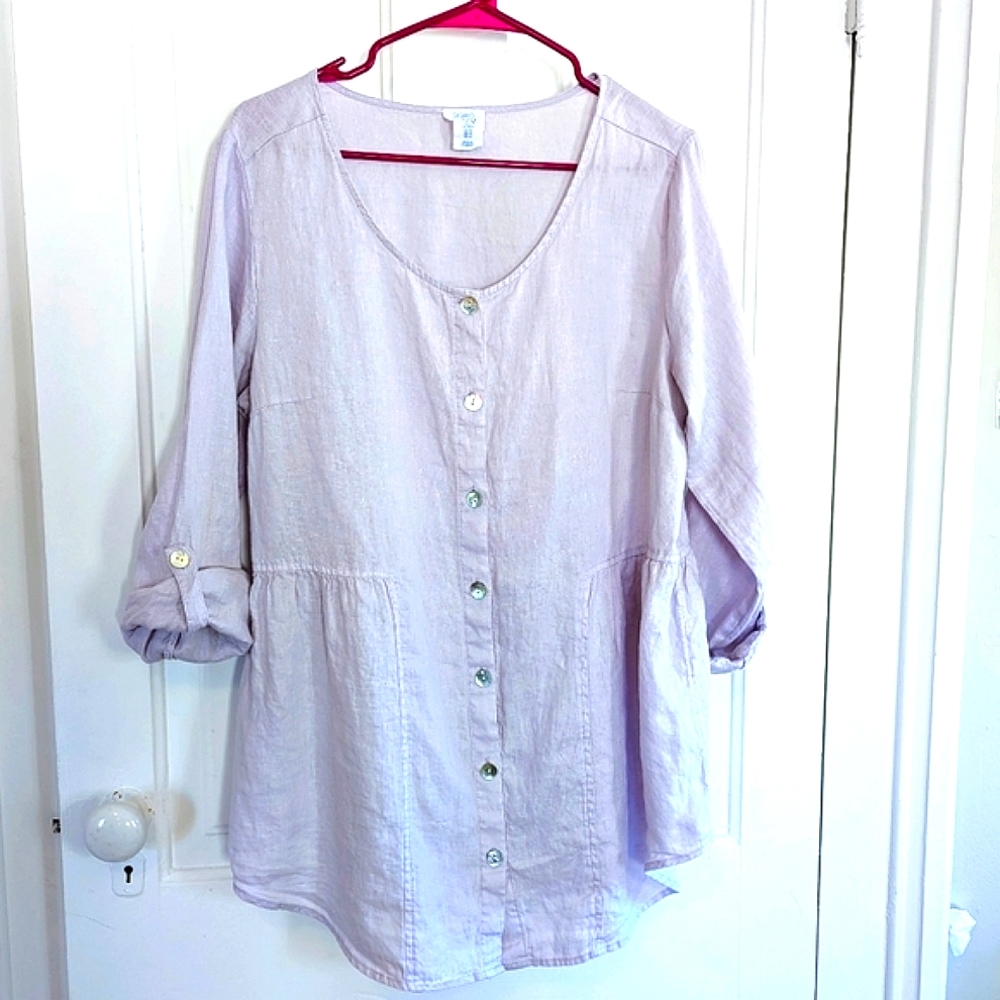 Sigrid Olsen Lavender 100% Linen Oversized Beachy Vibes Top Size Medium